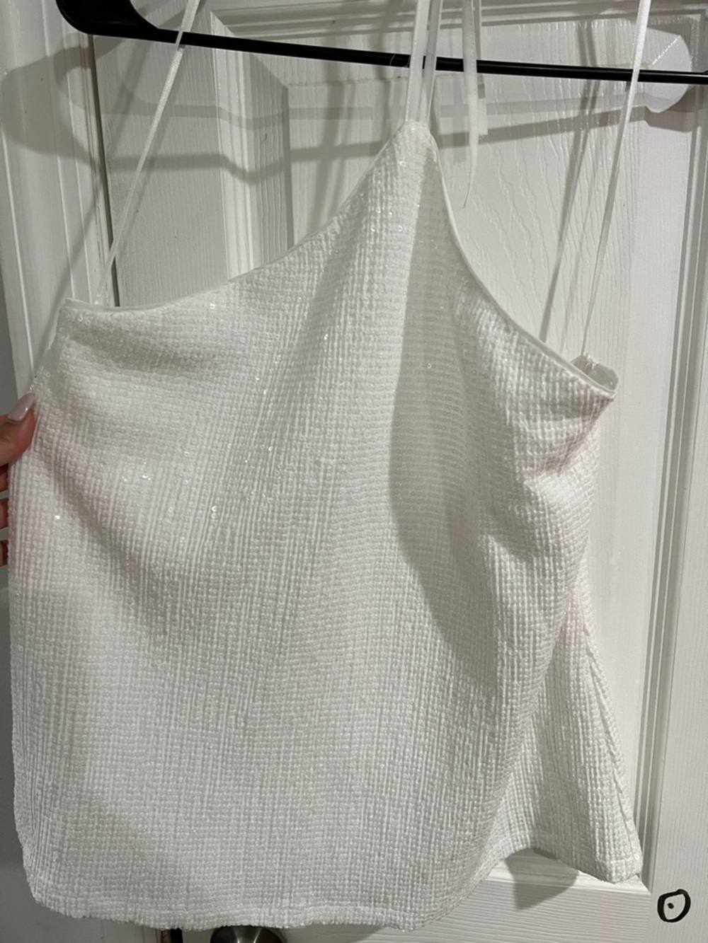 Zara White Sequin Textured Halter Cami Top